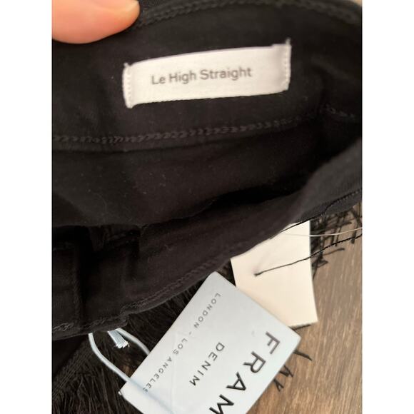 NWT FRAME Le High Straight Black Fringe Jeans Sz 27 Luxury Denim Edgy Western - Picture 4 of 5
